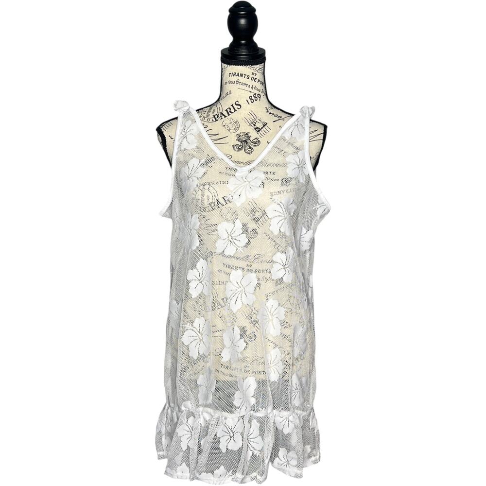 Miken Swim (M) Sheer Dress Tie-Shoulder Ruffle Swimwear Bathing Suit Cover-Up